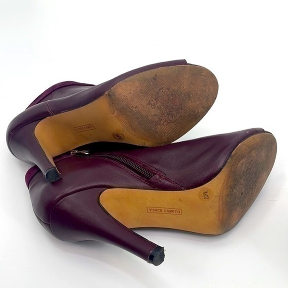 UEC Vince Camuto burgundy open-toe leather heeled booties size 7 with box - Picture 7 of 9